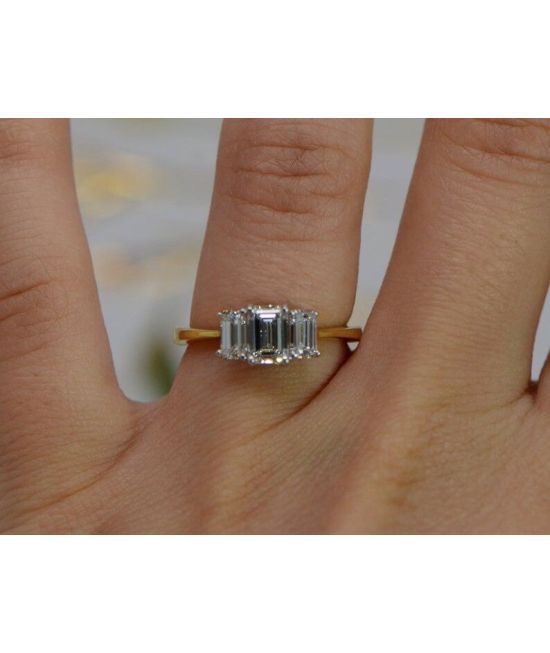 Princess 2ct Emerald Emerald Cut Platinum plated Silver Three Stone Promise  Ring | Jian London